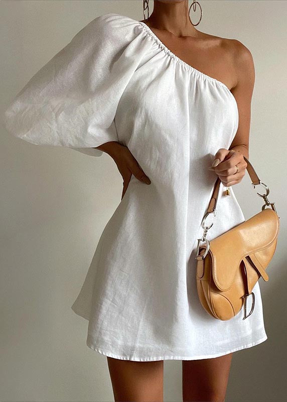 Women's Fashion Loose Off-shoulder Cotton and Linen Dress Hover Image