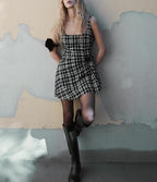 Black Check Side Pleated Dress