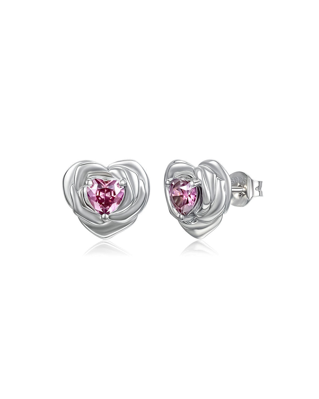 Heart Birthstone Flower Stud Earrings