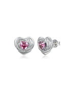 Heart Birthstone Flower Stud Earrings