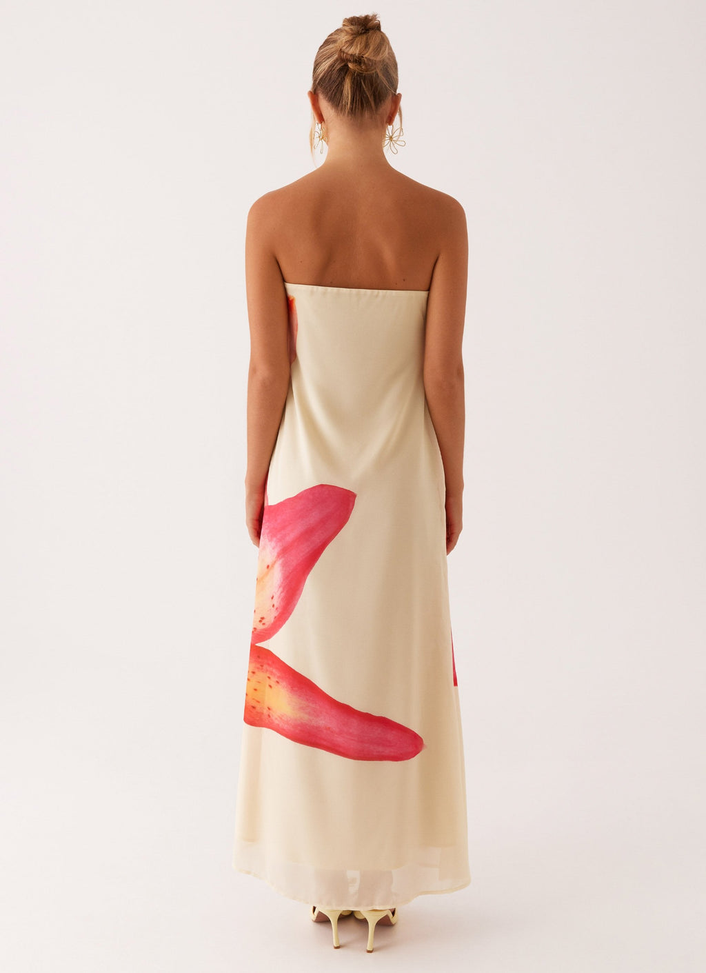 Yellow Flower Print Tube Top Maxi Dress