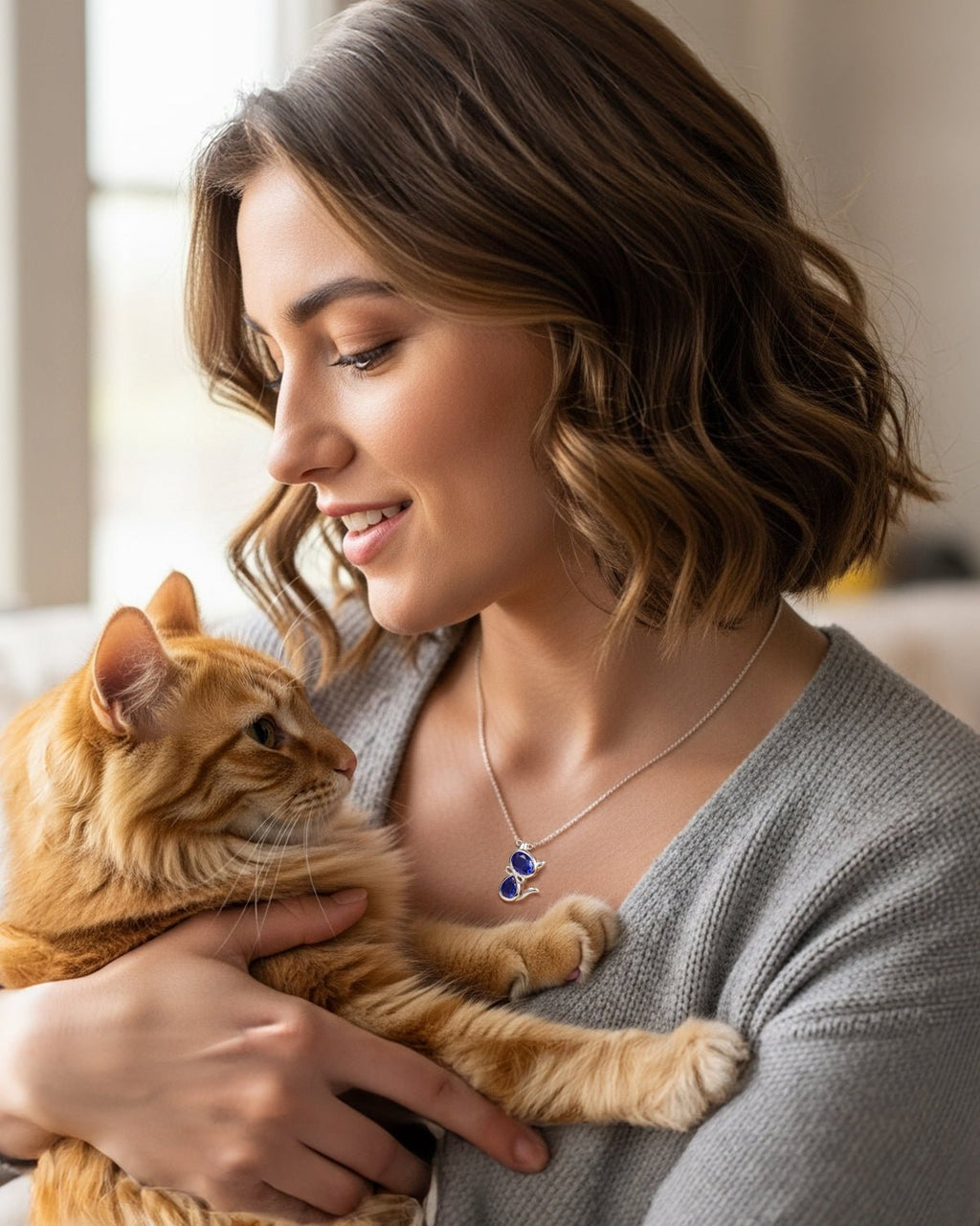 Birthstone Cat Necklace  for Pet Lovers