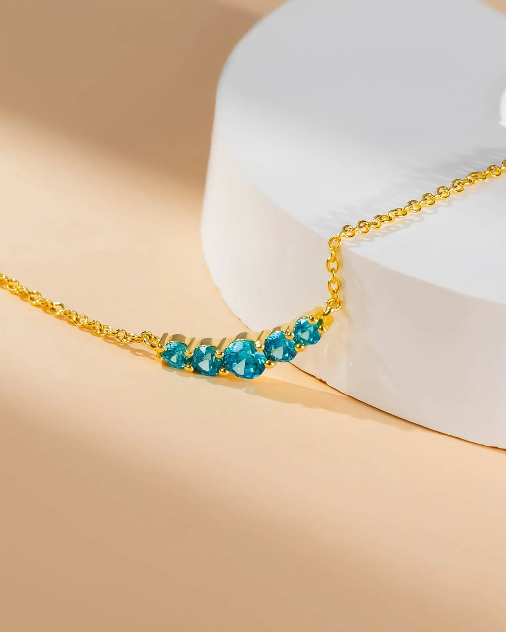 14K Gold Blue Zircon Charm Necklace