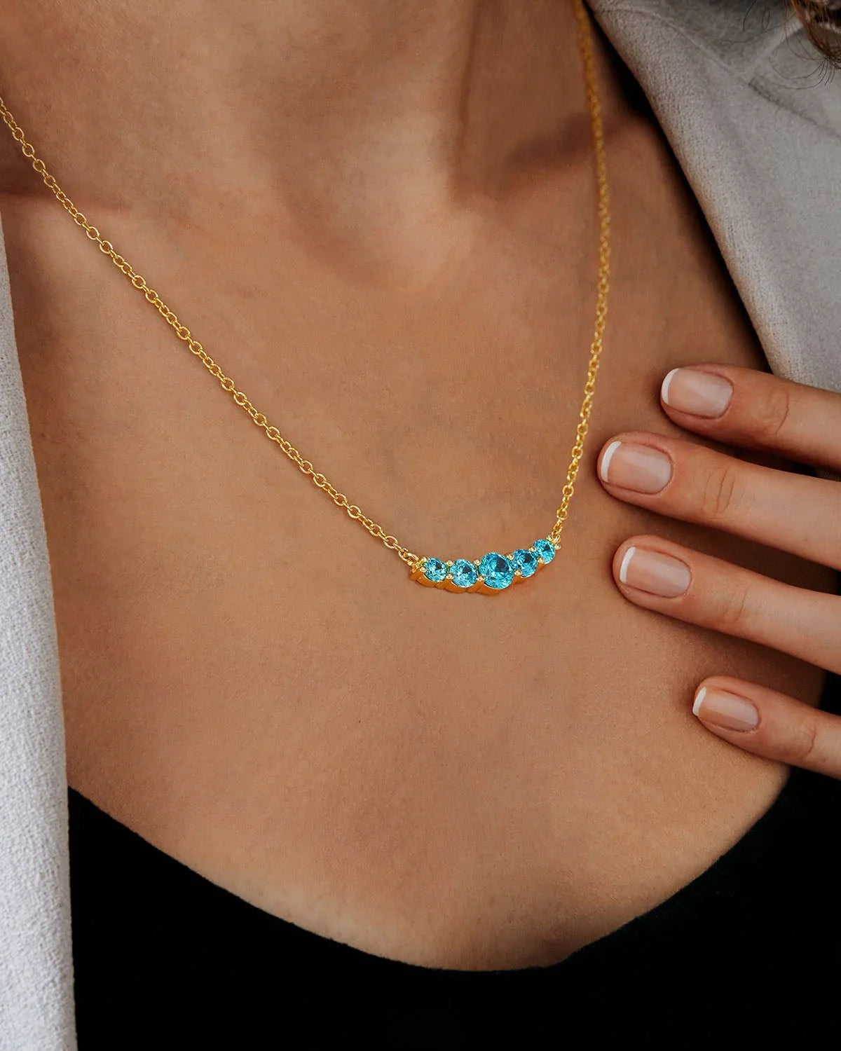 14K Gold Blue Zircon Charm Necklace