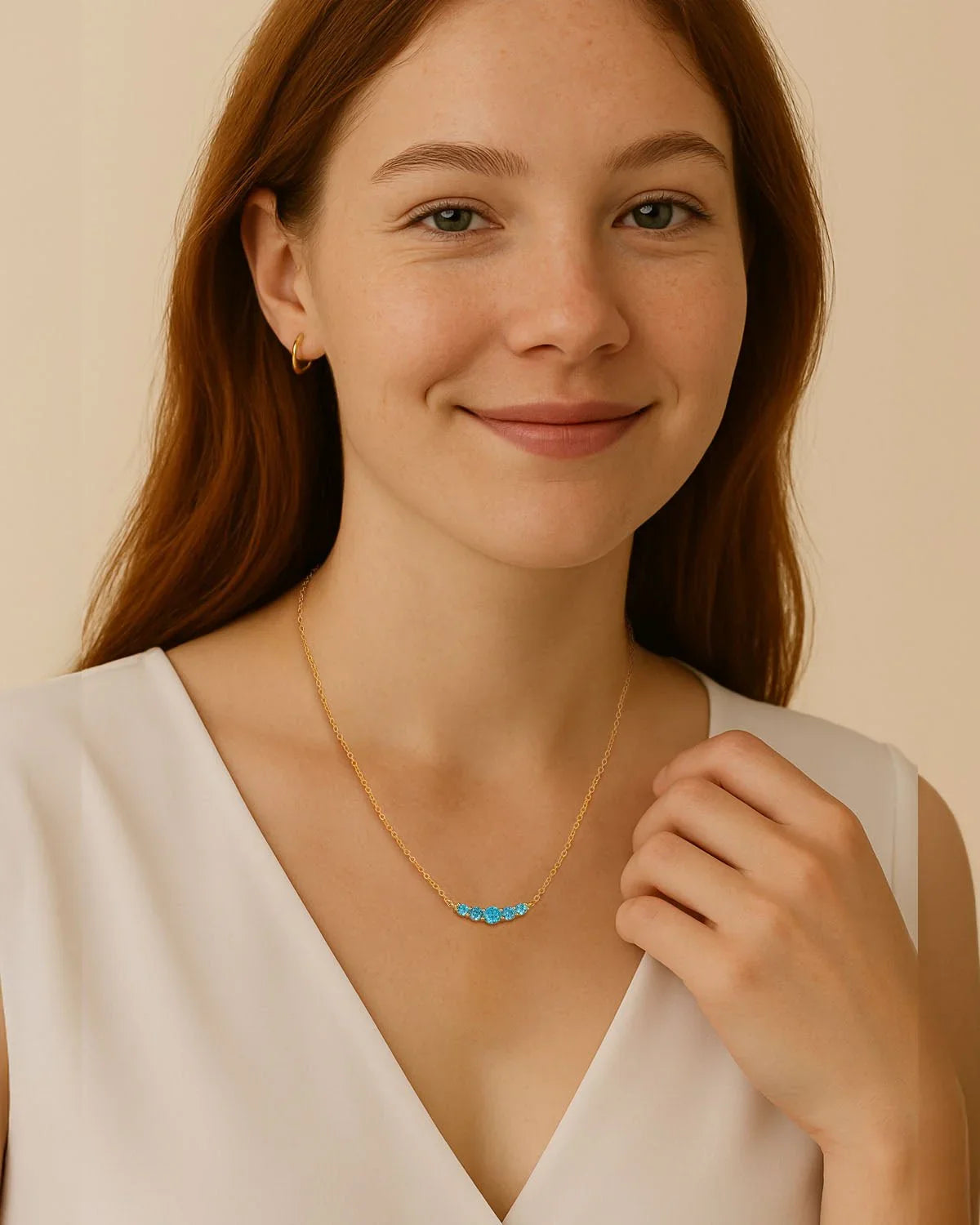 14K Gold Blue Zircon Charm Necklace