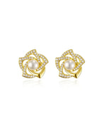 14k Gold Flower Pearl Earrings