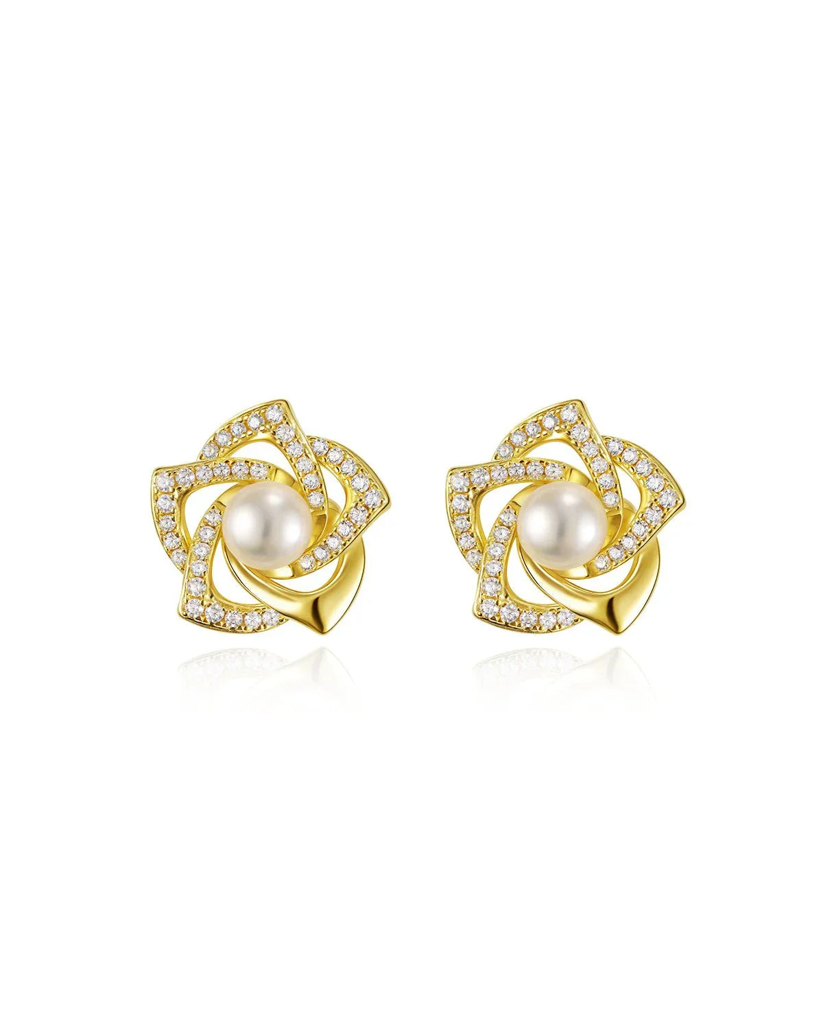 14k Gold Flower Pearl Earrings