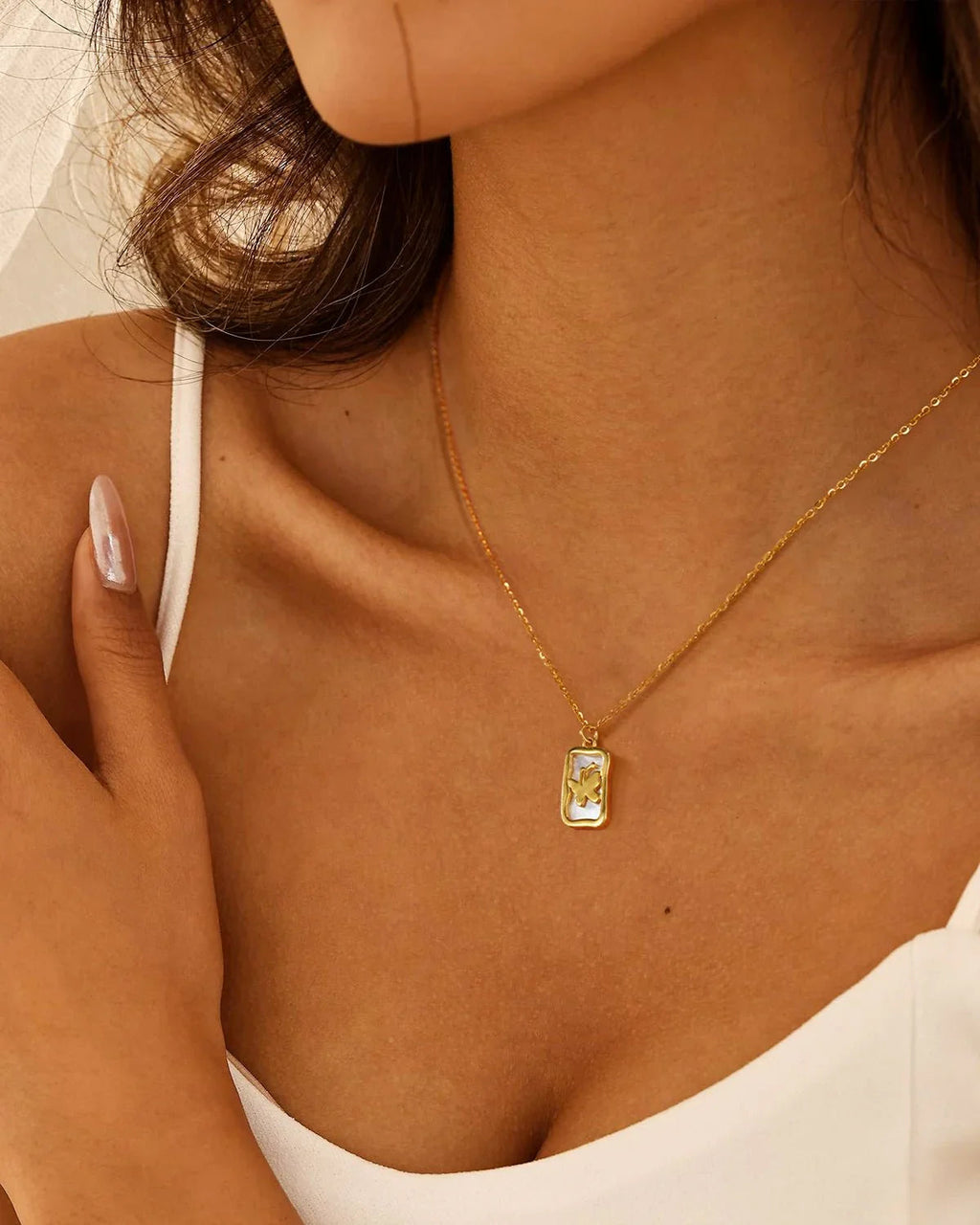 14k Gold Plated Butterfly Necklace with Mother of Pearl Charm