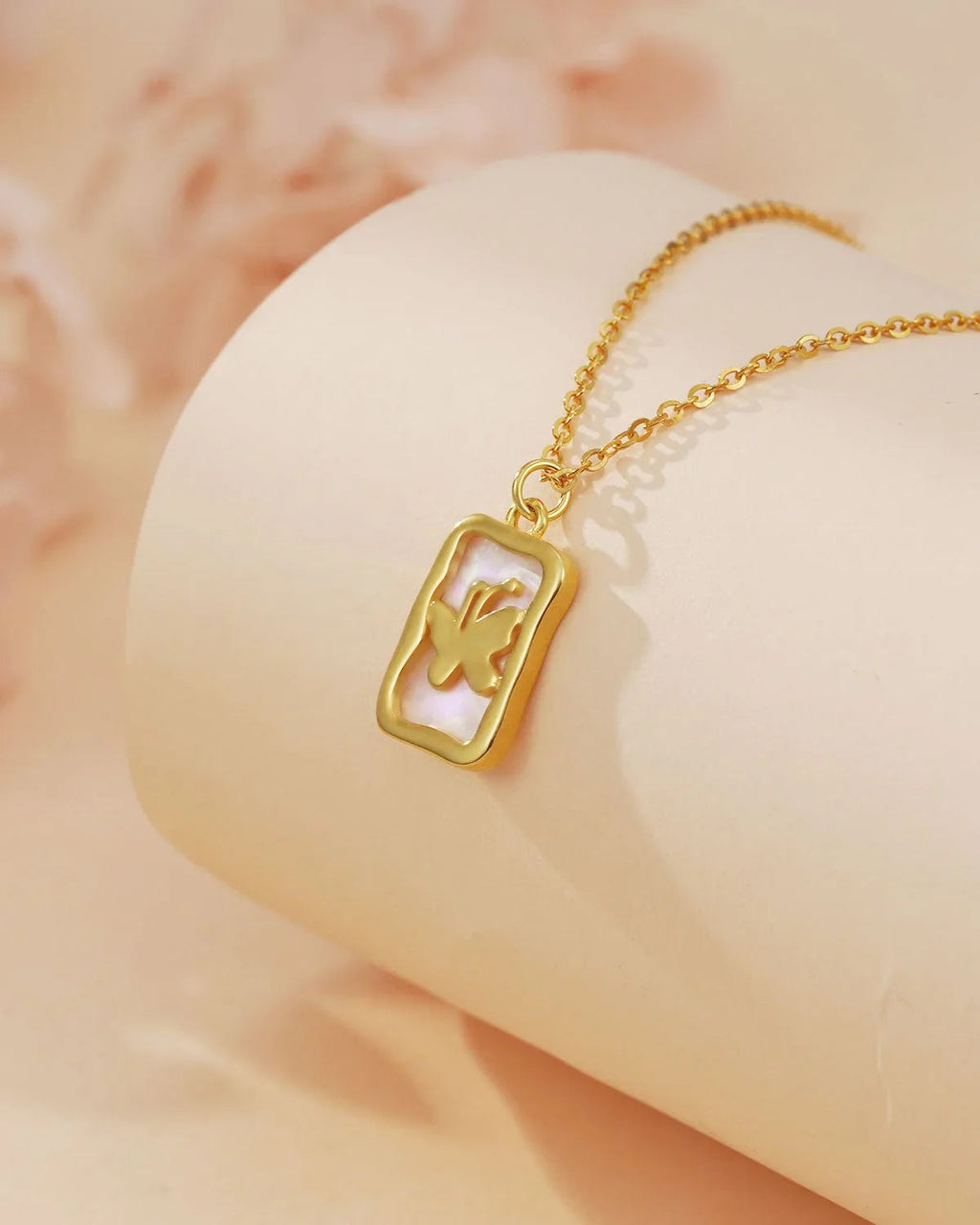14k Gold Plated Butterfly Necklace with Mother of Pearl Charm