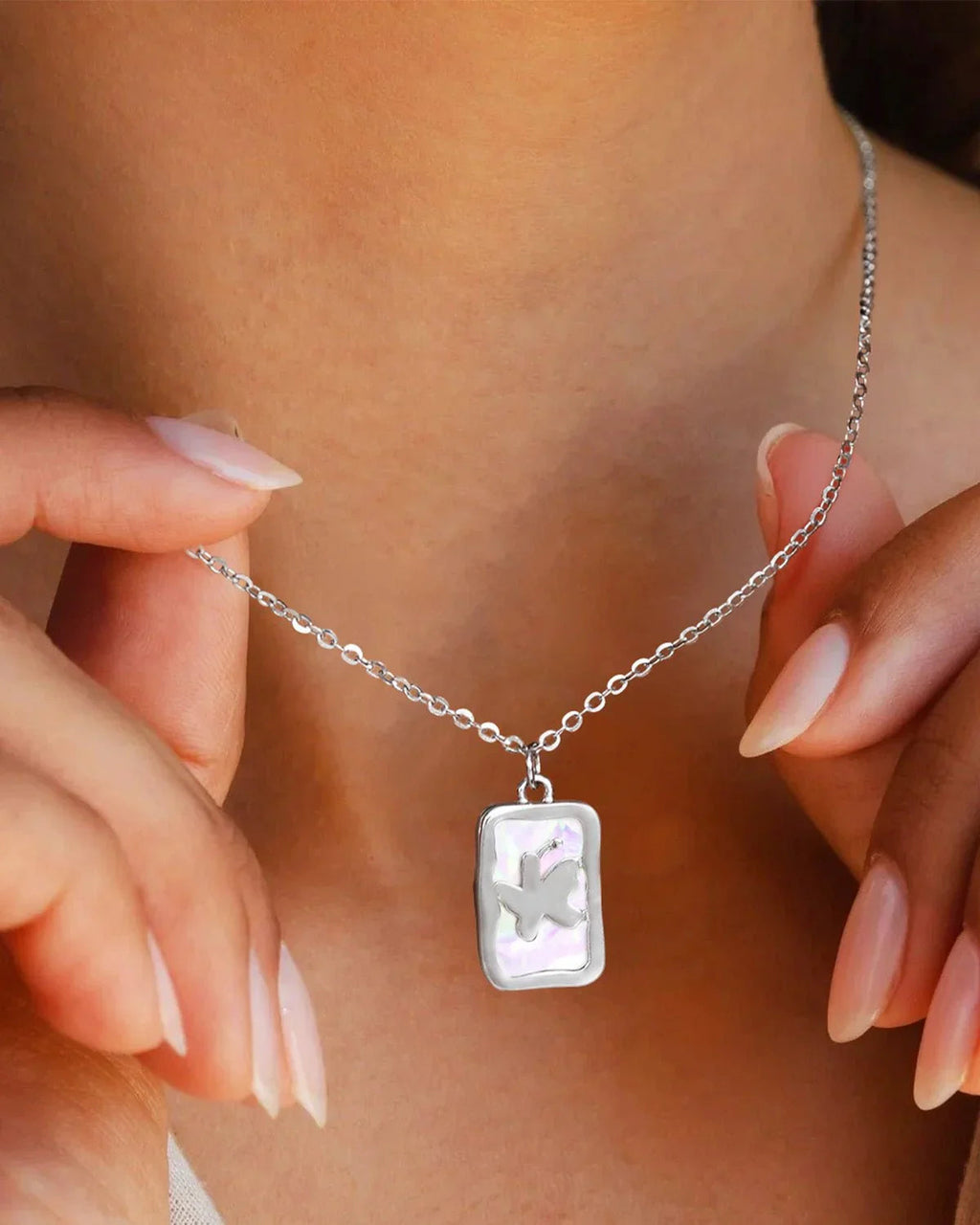 14k Gold Plated Butterfly Necklace with Mother of Pearl Charm