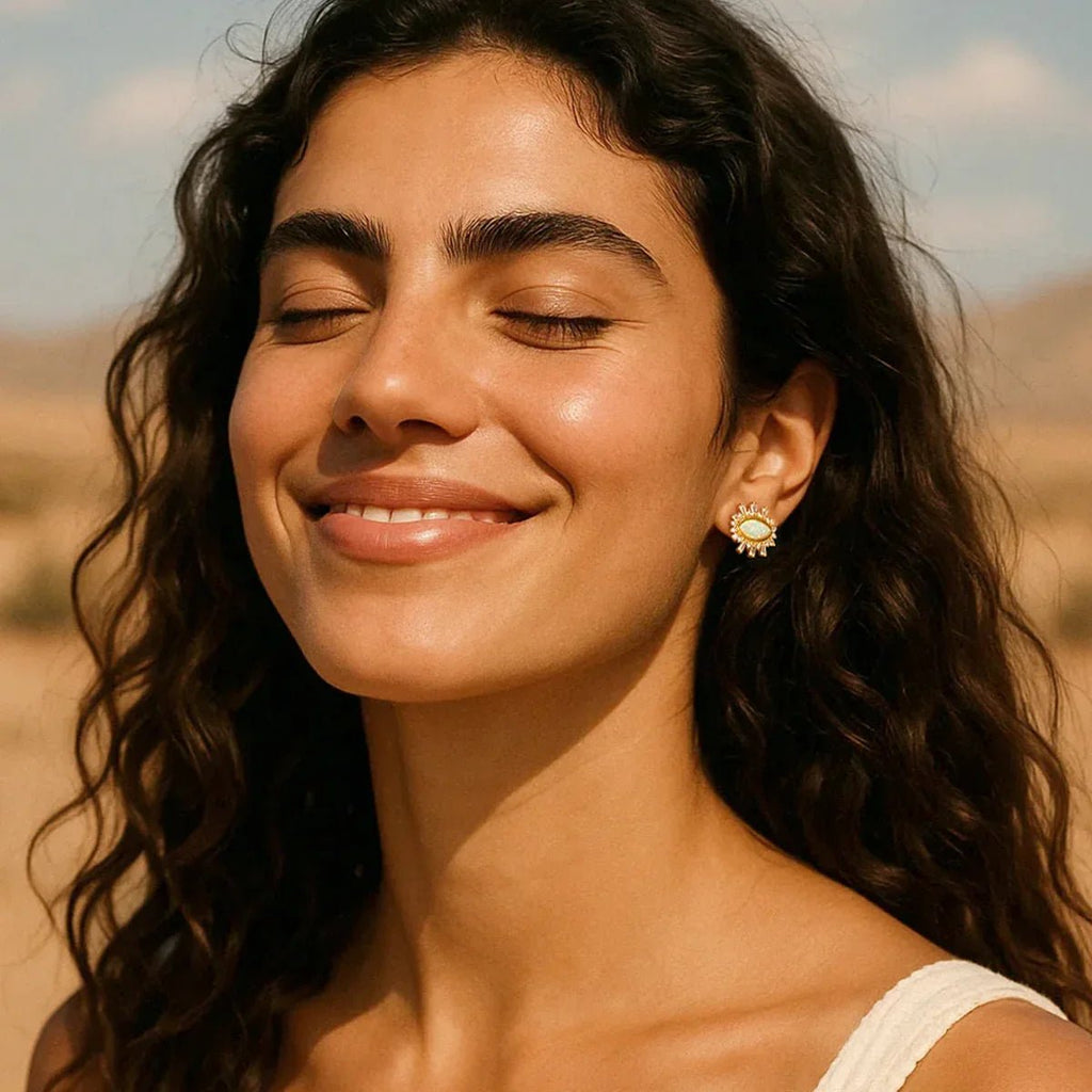 14K Gold Plated Evil Eye Sunburst Stud Earrings