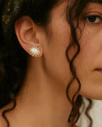 14K Gold Plated Evil Eye Sunburst Stud Earrings