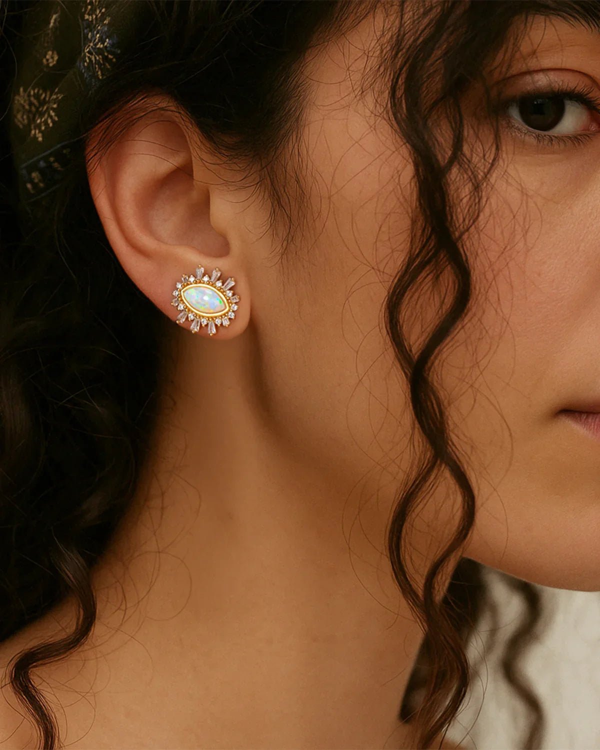 14K Gold Plated Evil Eye Sunburst Stud Earrings