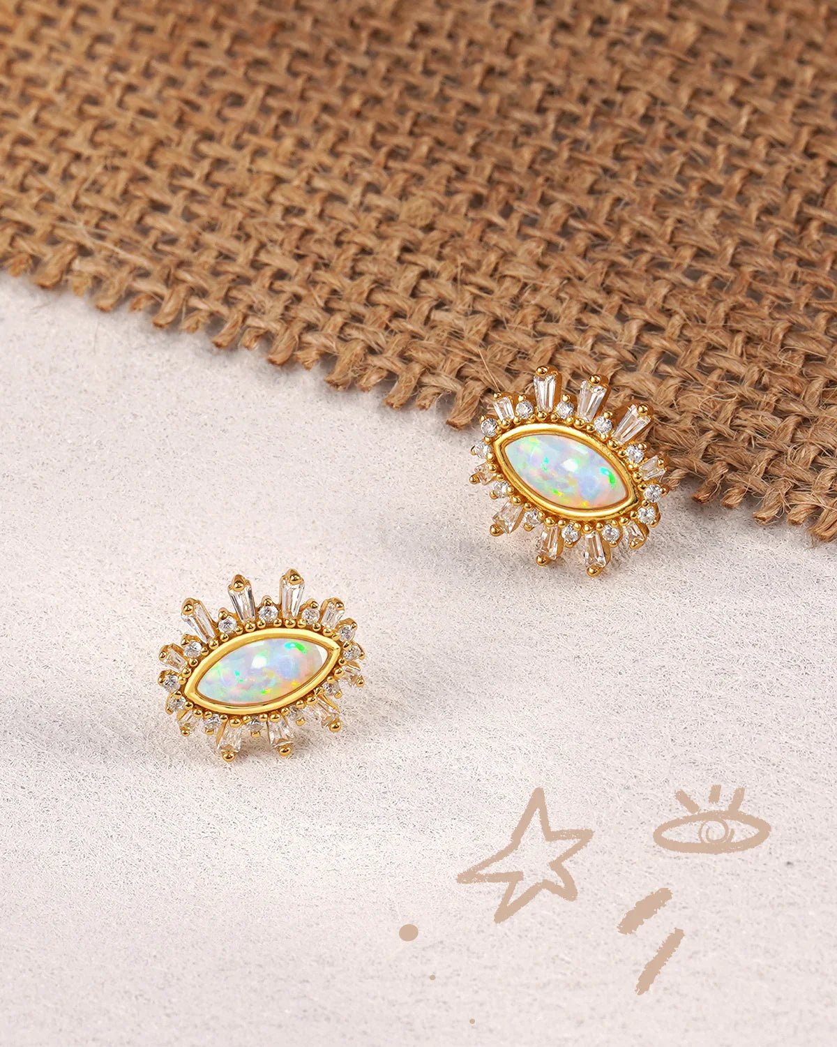 14K Gold Plated Evil Eye Sunburst Stud Earrings