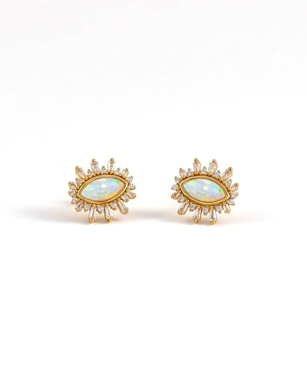 14K Gold Plated Evil Eye Sunburst Stud Earrings