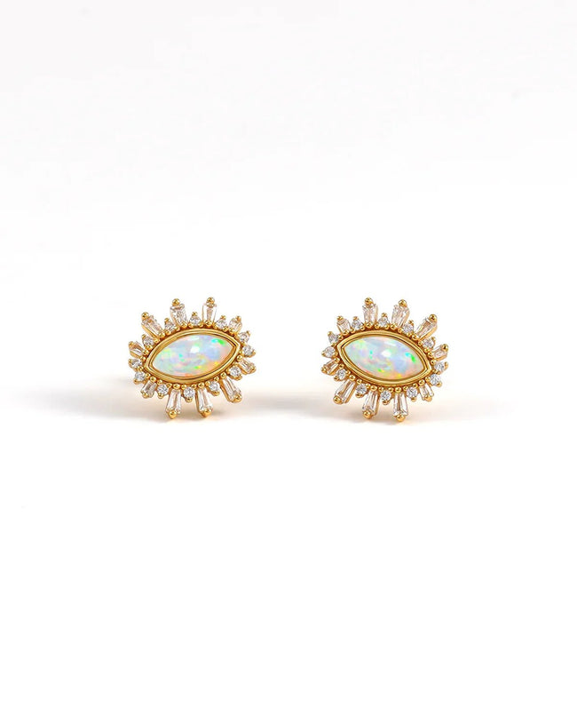 14K Gold Plated Evil Eye Sunburst Stud Earrings Hover Image