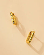 14K Gold Plated Rectangle Huggie Earrings