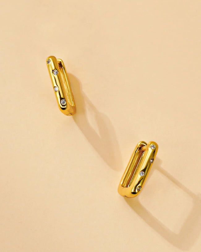 14K Gold Plated Rectangle Huggie Earrings Main Image