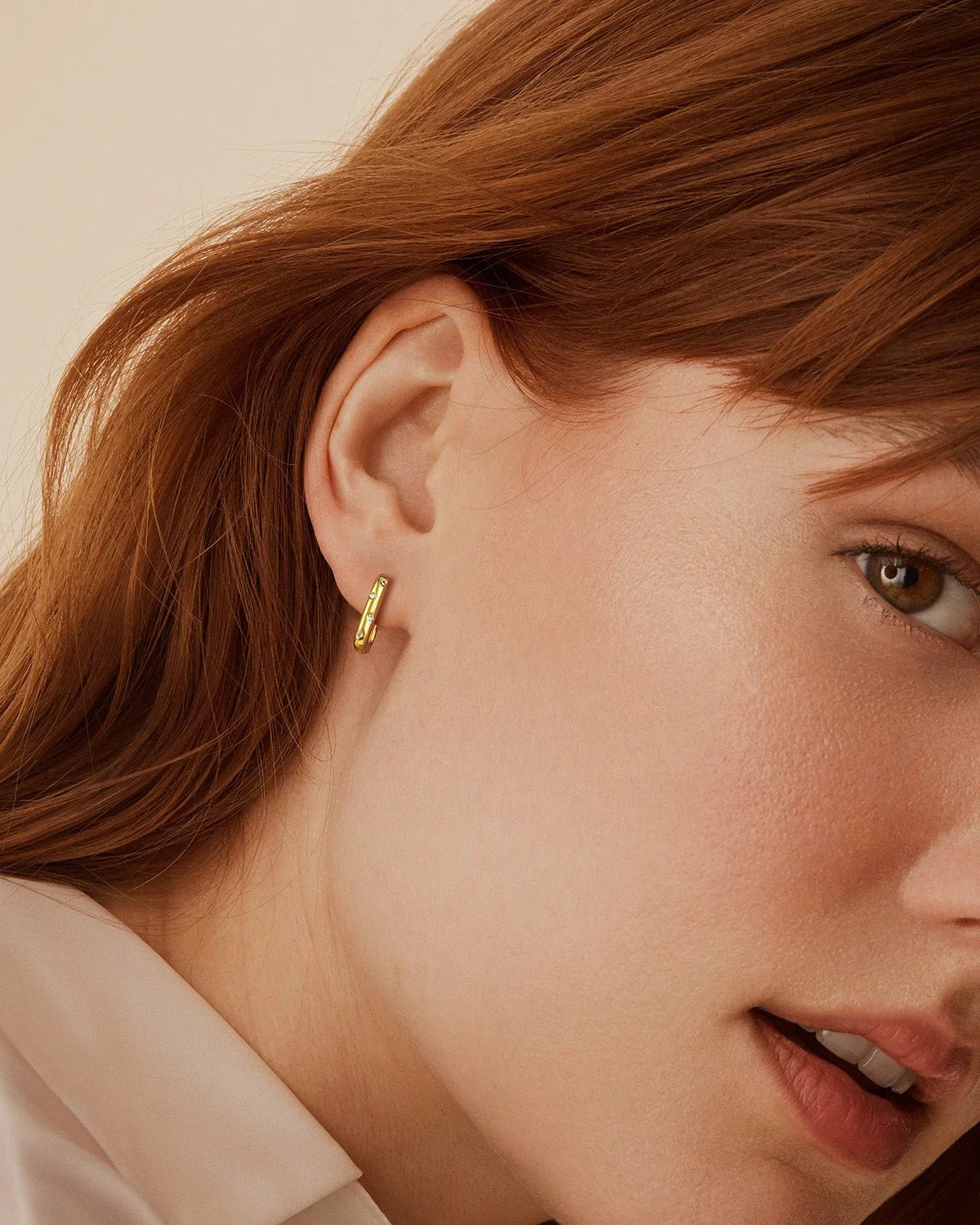 14K Gold Plated Rectangle Huggie Earrings