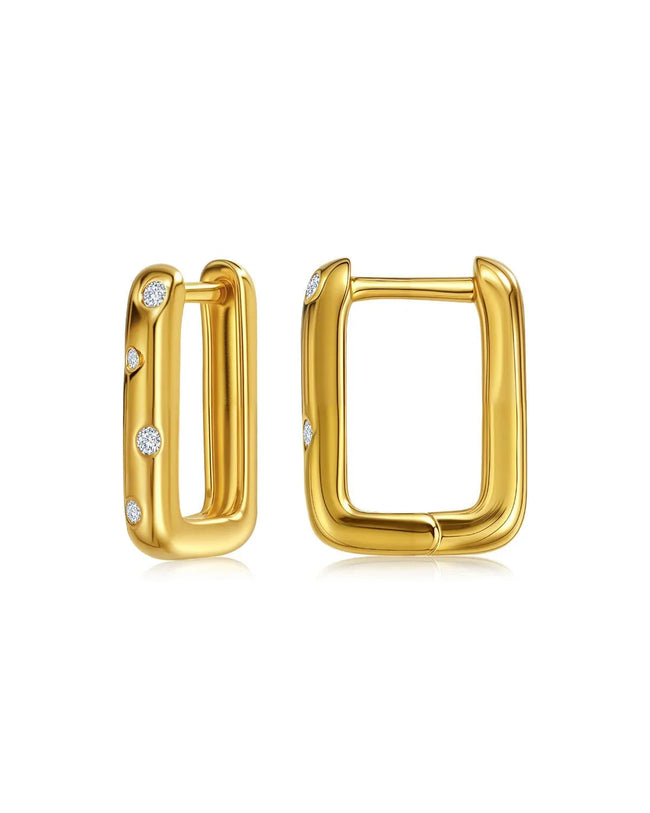 14K Gold Plated Rectangle Huggie Earrings Hover Image