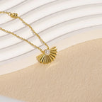 14K Gold Sterling Silver Shell Pearl Pendant Necklace