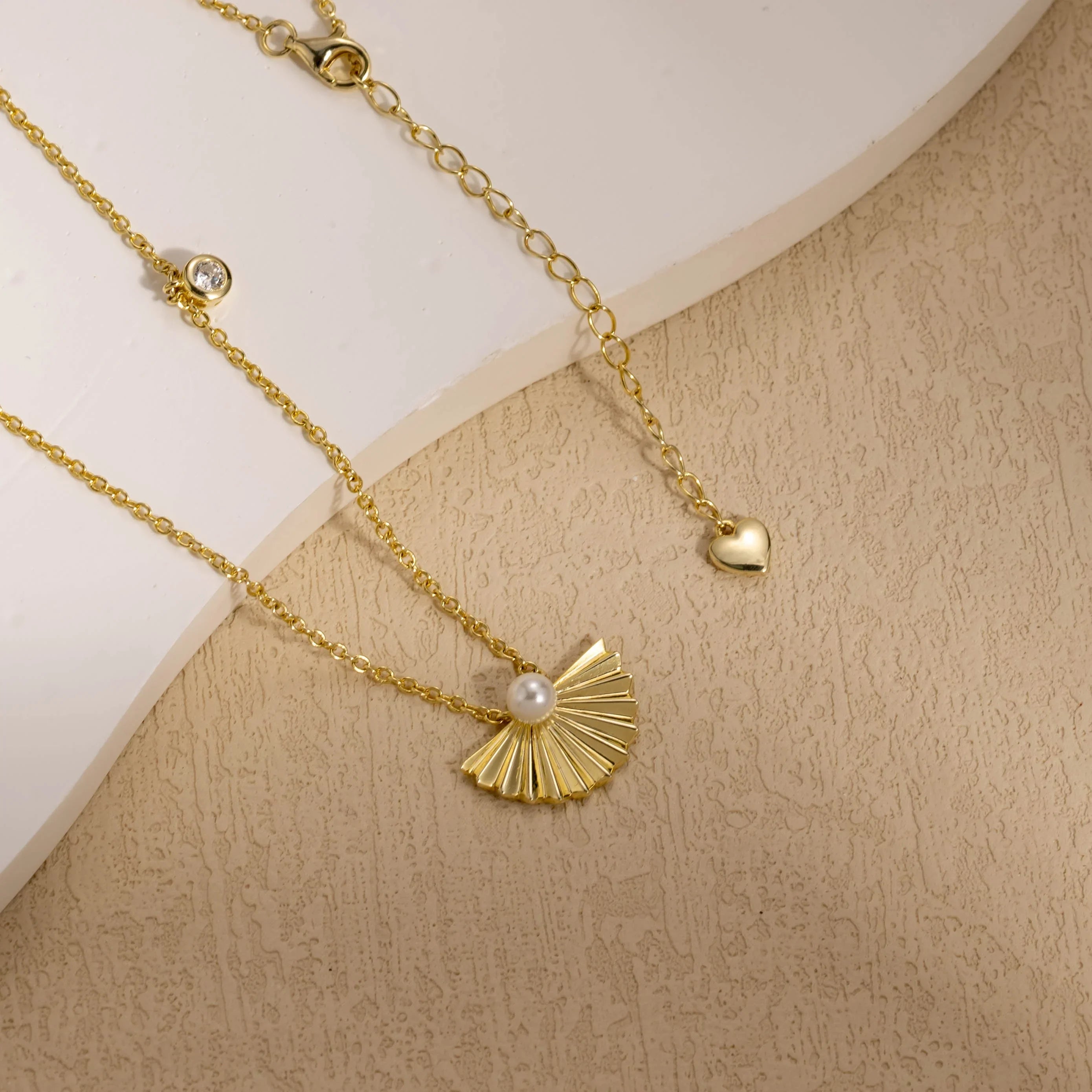 14K Gold Sterling Silver Shell Pearl Pendant Necklace