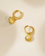 14K Gold Sterling Silver Shell Pearl Dangle Earrings