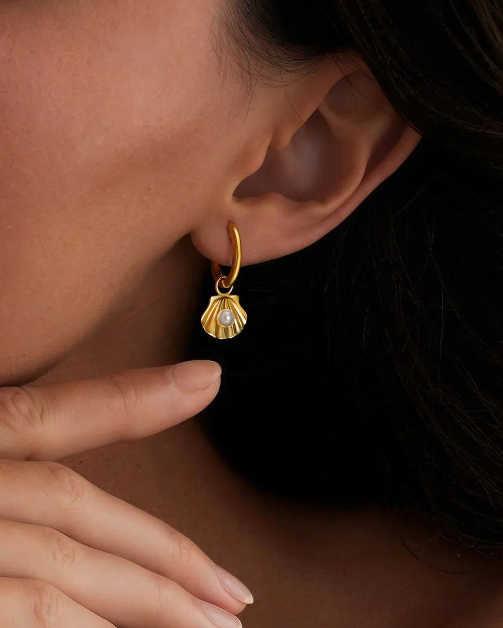 14K Gold Sterling Silver Shell Pearl Dangle Earrings