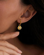 14K Gold Sterling Silver Shell Pearl Dangle Earrings