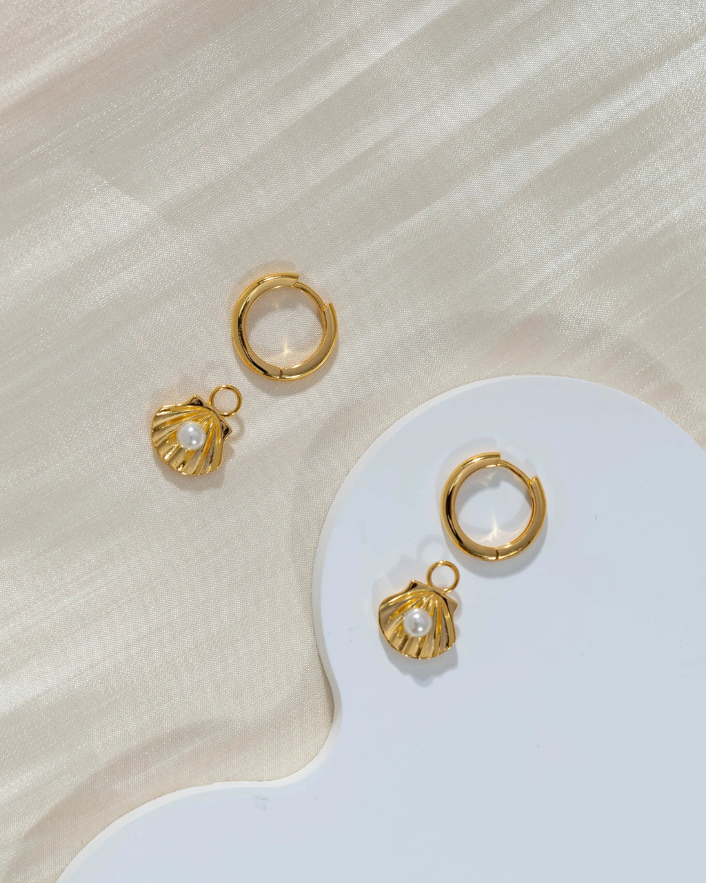 14K Gold Sterling Silver Shell Pearl Dangle Earrings