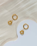 14K Gold Sterling Silver Shell Pearl Dangle Earrings