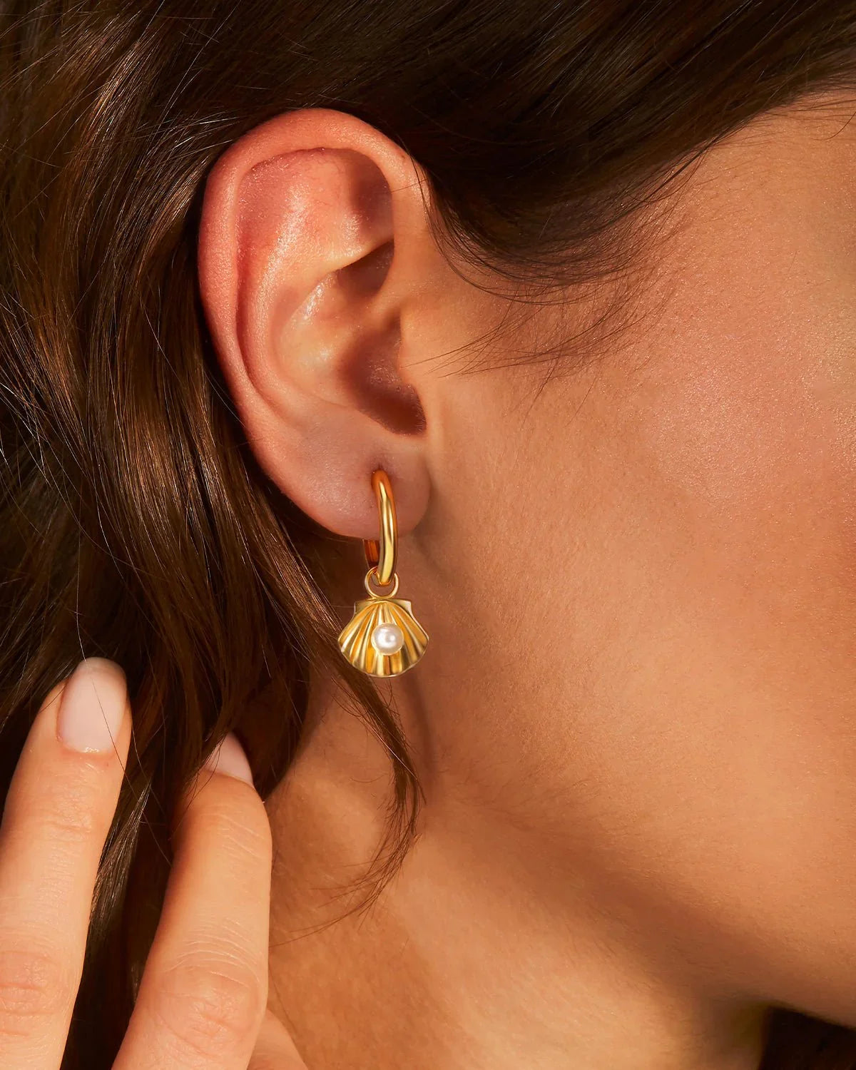 14K Gold Sterling Silver Shell Pearl Dangle Earrings