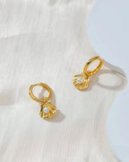 14K Gold Sterling Silver Shell Pearl Dangle Earrings