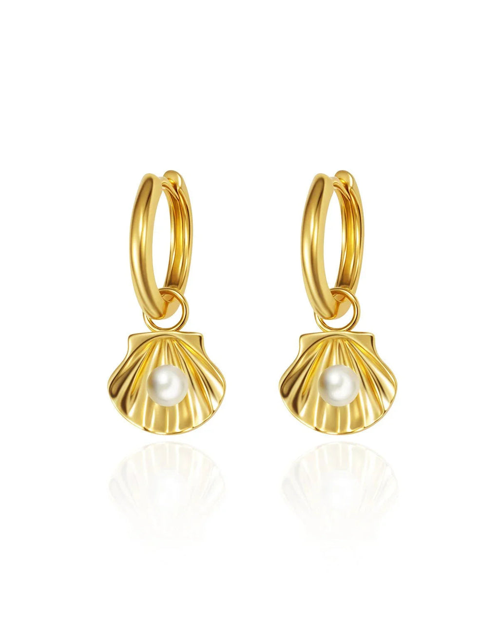 14K Gold Sterling Silver Shell Pearl Dangle Earrings