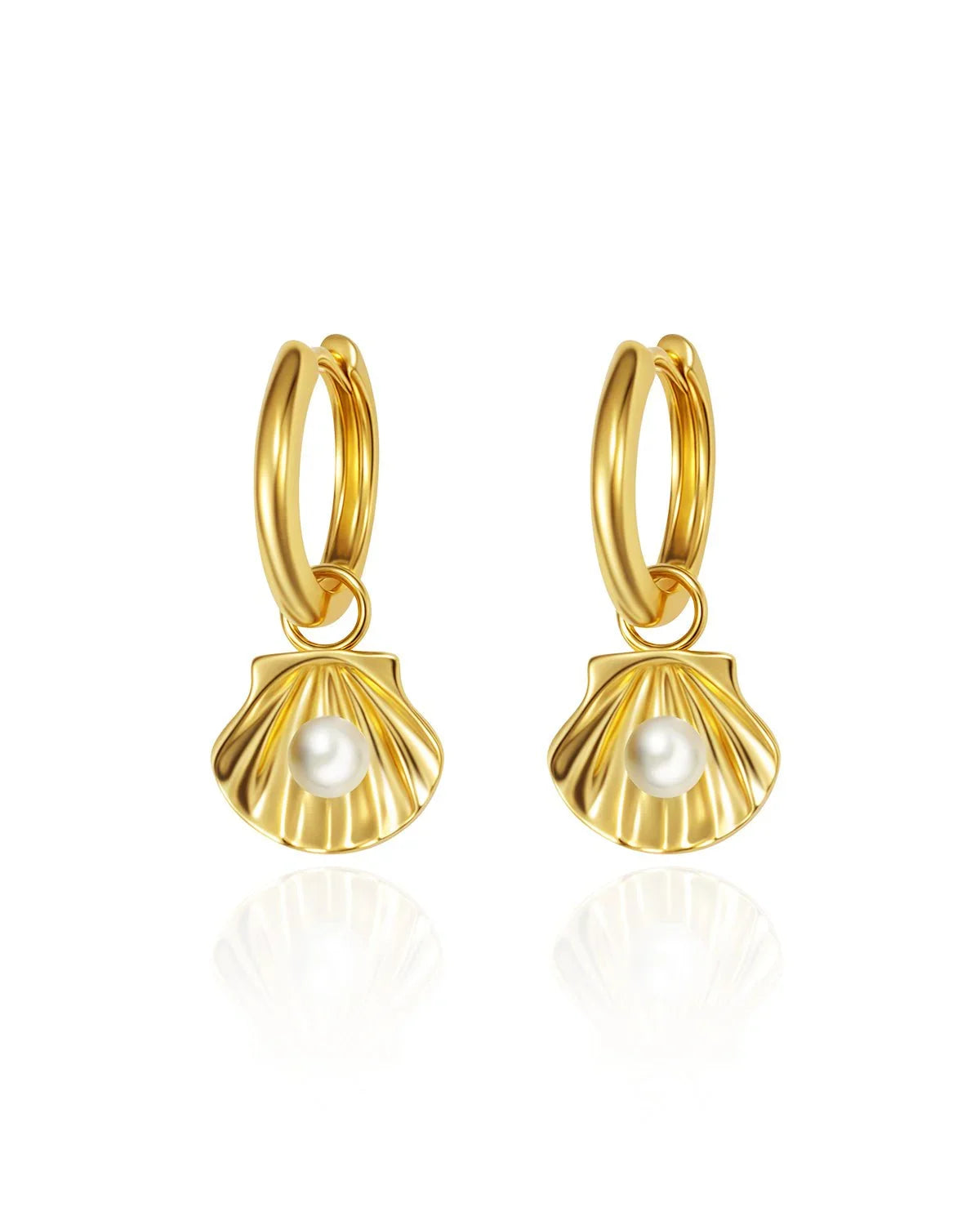 14K Gold Sterling Silver Shell Pearl Dangle Earrings