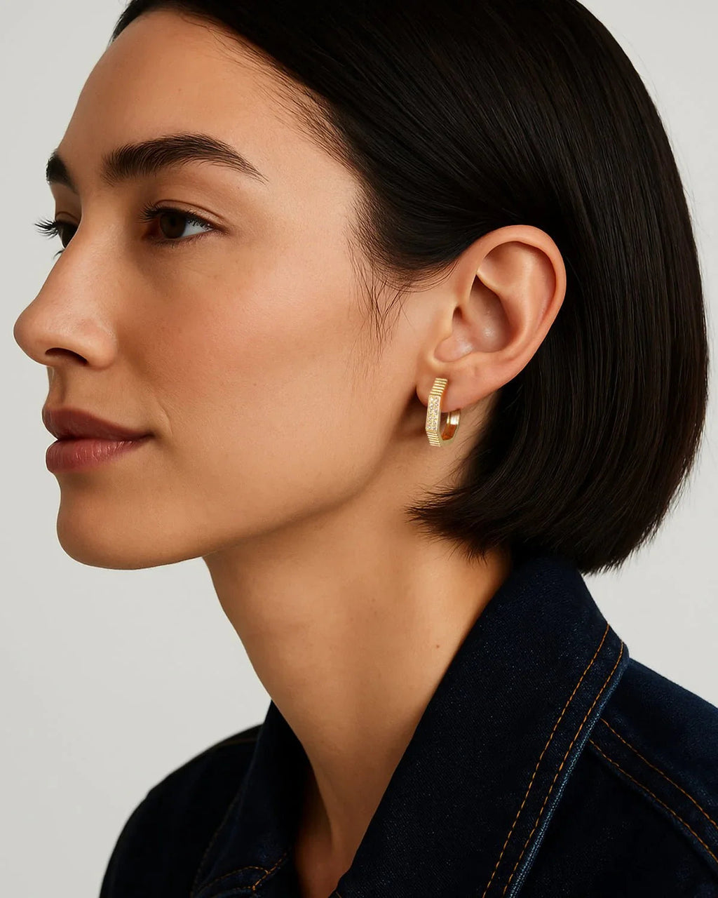 14k Sterling Silver Hexagon Huggie Earrings