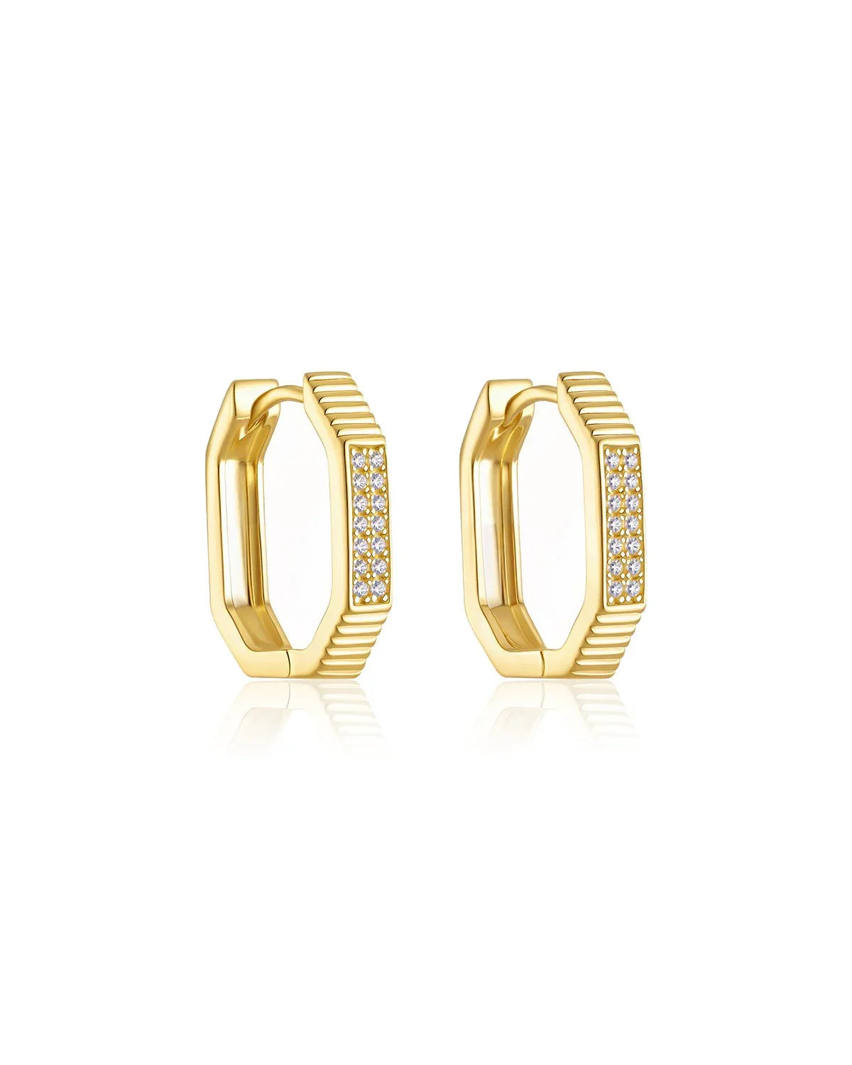 14k Sterling Silver Hexagon Huggie Earrings