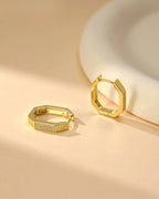 14k Sterling Silver Hexagon Huggie Earrings