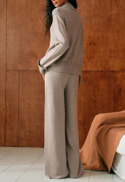Premium Solid Color Drop Shoulder Loose Turtleneck Sweater and Knitted Pants Set