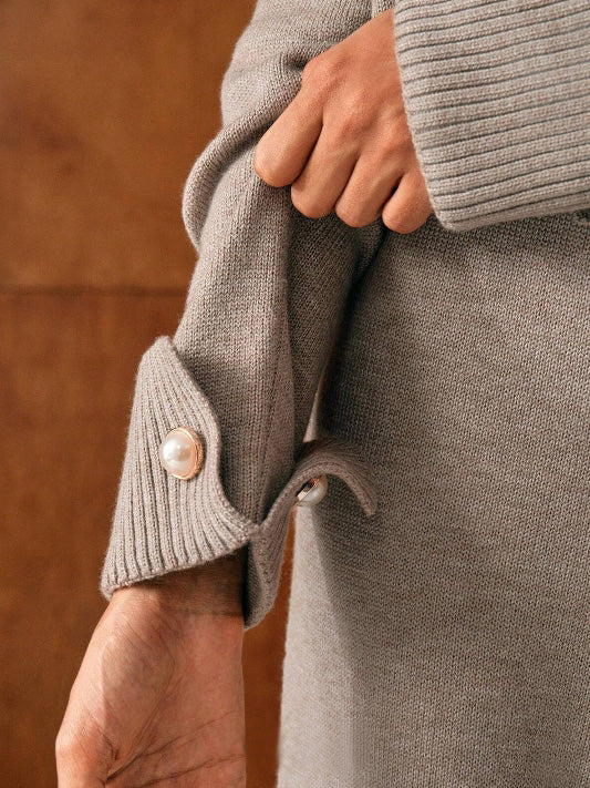 Premium Solid Color Drop Shoulder Loose Turtleneck Sweater and Knitted Pants Set