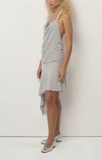 Striped Asymmetric Draped Neckline Two-piece Dress Suit