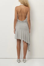 Striped Asymmetric Draped Neckline Two-piece Dress Suit