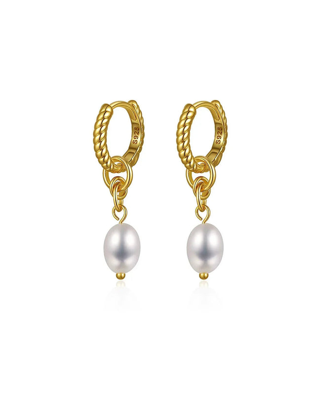 18K Gold Plated Pearl Drop Earrings Hover Image