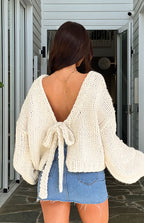 Cream Tie Up Knit Cardigan