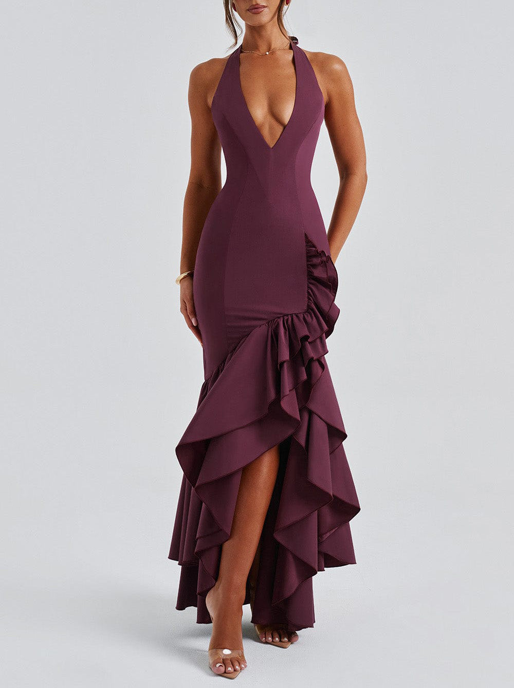 Halter Neck Slim Fit Slit Fishtail Skirt Long Skirt