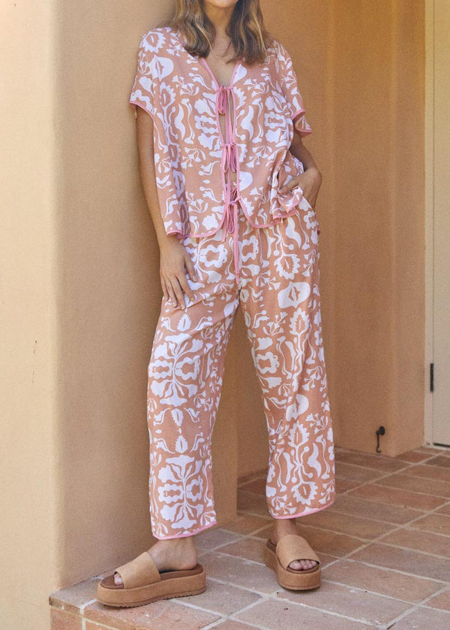 Abstract print lace-up suit Hover Image