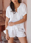 Solid color ruffled loose short sleeve shorts suit