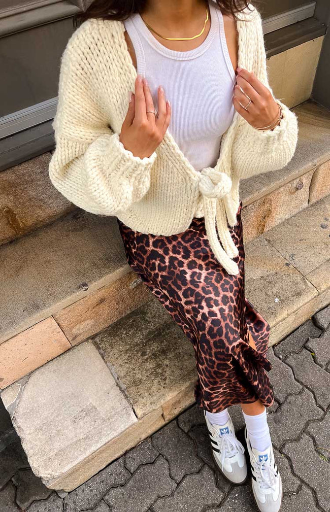 Cream Tie Up Knit Cardigan Main Image