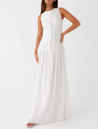 White Sleeveless Linen Maxi Dress