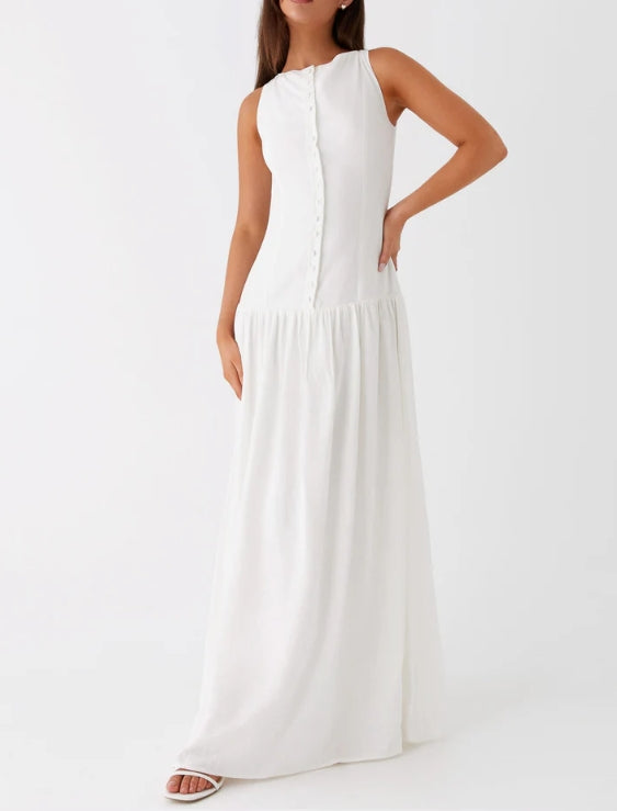 White Sleeveless Linen Maxi Dress